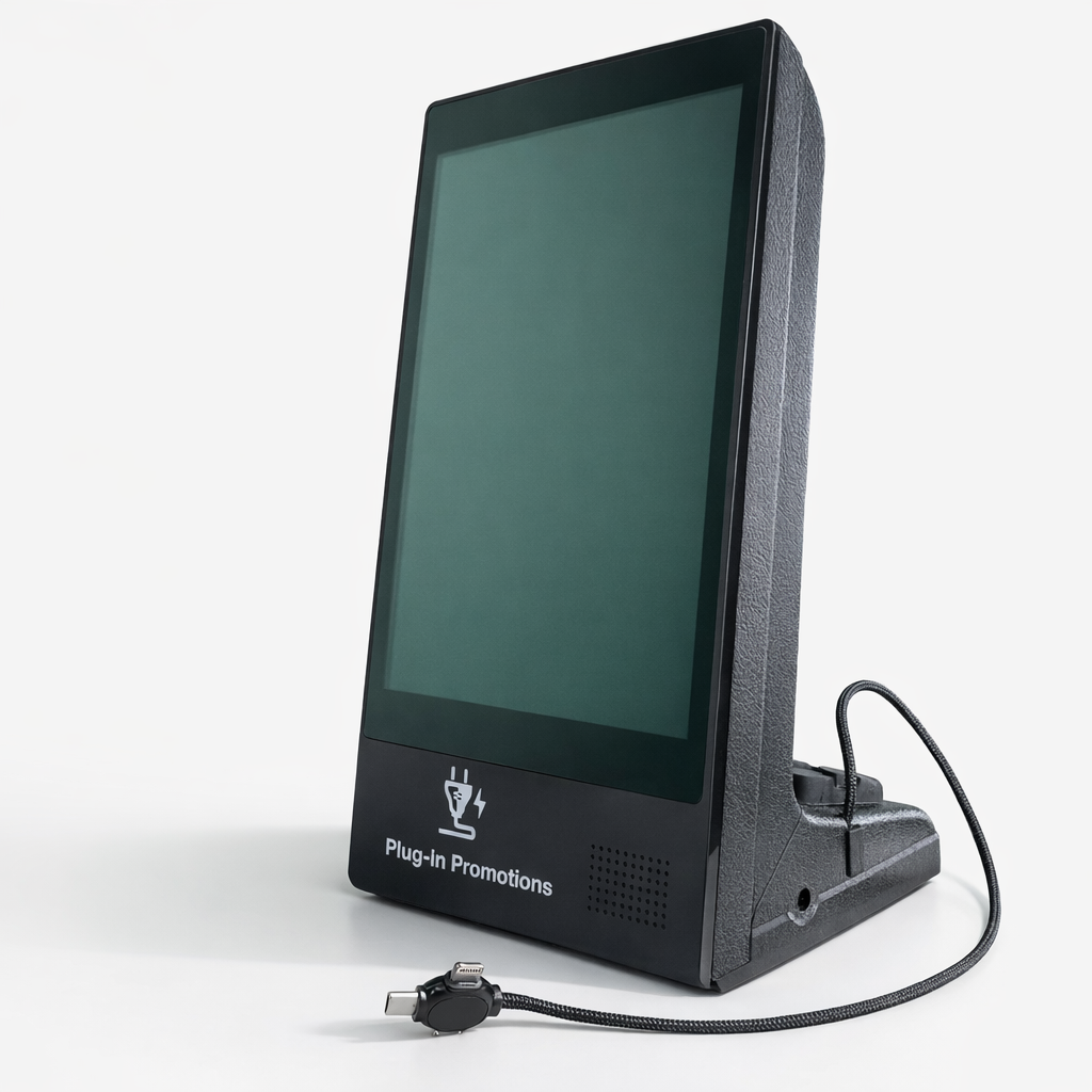 Plugin digital table tent display device